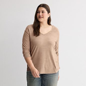 Juniors' Plus Size SO® Long Sleeve V-Neck Tee
