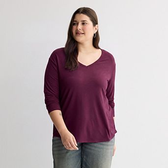 Juniors' Plus Size SO® Long Sleeve V-Neck Tee