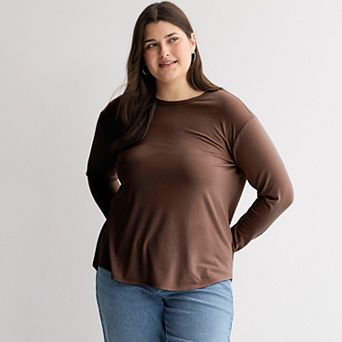 Juniors' Plus Size SO® Long Sleeve Crew Neck Top