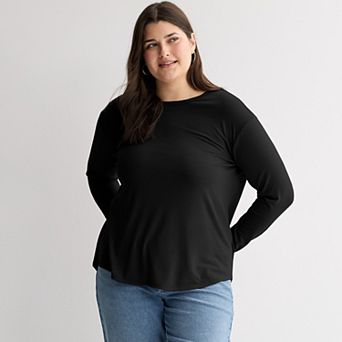 Juniors' Plus Size SO® Long Sleeve Crew Neck Top