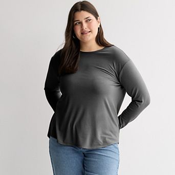 Juniors' Plus Size SO® Long Sleeve Crew Neck Top