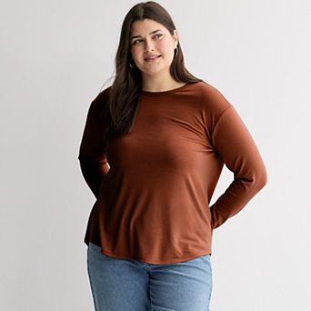Juniors' Plus Size SO® Long Sleeve Crew Neck Top