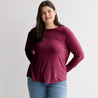 Juniors' Plus Size SO® Long Sleeve Crew Neck Top