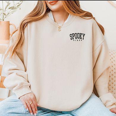 Embroidered Spooky Vibes Black Thread Sweatshirt