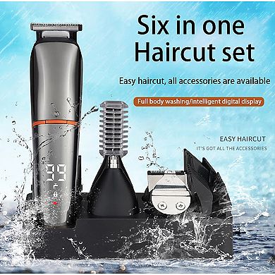 6-in-1 Ultimate Grooming Hair Trimmer Set Professional Styling Kit in Gray