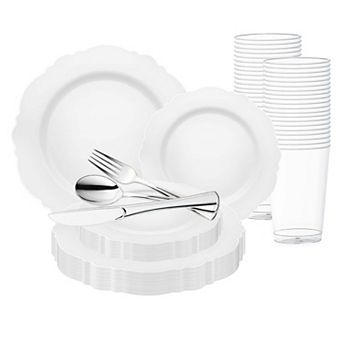 Fancy Round Disposable Tableware for Weddings & Events - 30 Guest Service