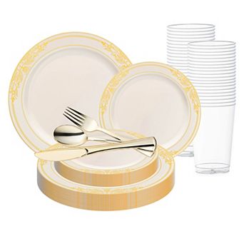Fancy Round Disposable Tableware for Weddings & Events - 30 Guest Service