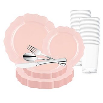 Fancy Round Disposable Tableware for Weddings & Events - 30 Guest Service