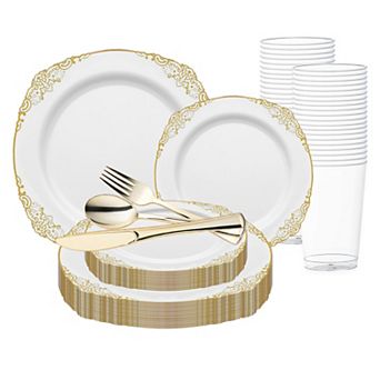 Fancy Round Disposable Tableware for Weddings & Events - 30 Guest Service