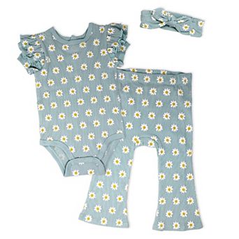 Baby Girls 3 pc Blue Daisy Pants Set