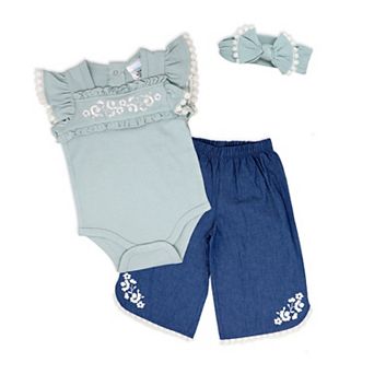 Baby Girls 3 pc Lacey Denim Pants Set