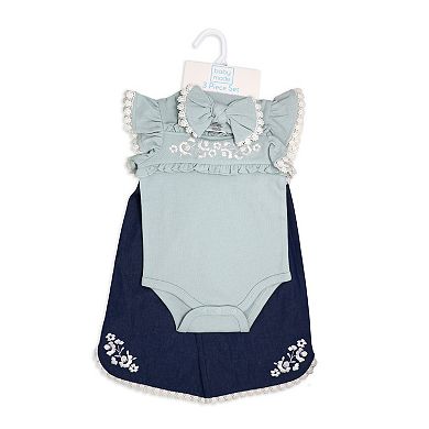 Baby Girls 3 Piece Lacey Denim Pants Set