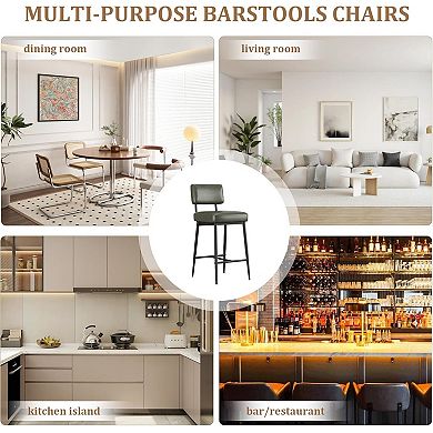 Bar Stools Set of 2, 26" Counter Height Bar Stools with Backs,Faux Leather Upholstered Bar Stools