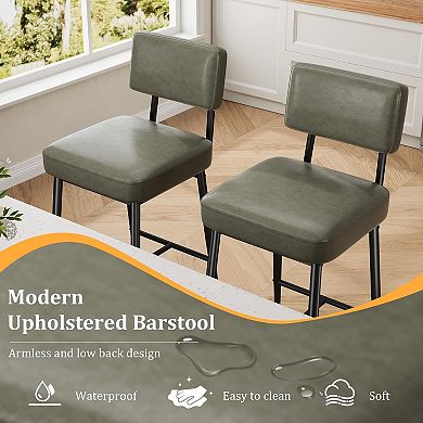 Bar Stools Set of 2, 26" Counter Height Bar Stools with Backs,Faux Leather Upholstered Bar Stools