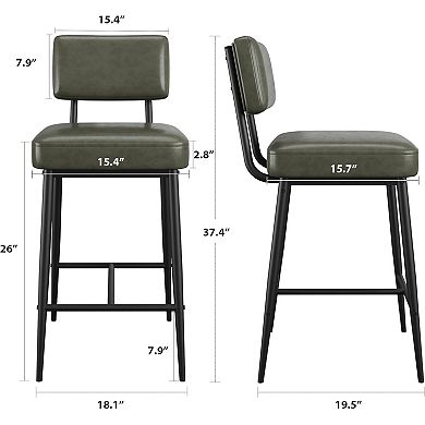 Bar Stools Set of 2, 26" Counter Height Bar Stools with Backs,Faux Leather Upholstered Bar Stools
