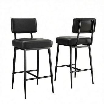 Bar Stools Set of 2, 26" Counter Height Bar Stools with Backs,Faux Leather Upholstered Bar Stools