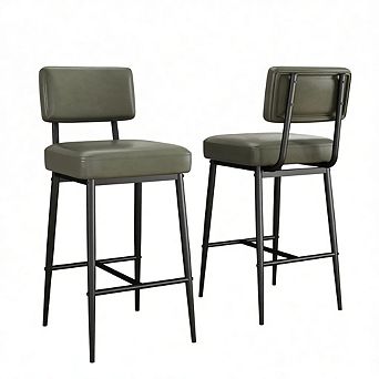 Bar Stools Set of 2, 26" Counter Height Bar Stools with Backs,Faux Leather Upholstered Bar Stools