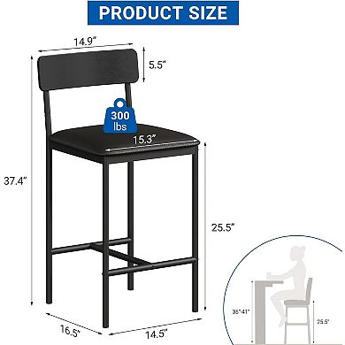 4 PCS Bar Stool Set with Backrest, Metal Frame with Padded Seat, Breakfast Bar Stool