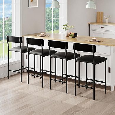4 PCS Bar Stool Set with Backrest, Metal Frame with Padded Seat, Breakfast Bar Stool