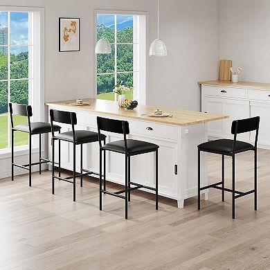 4 PCS Bar Stool Set with Backrest, Metal Frame with Padded Seat, Breakfast Bar Stool