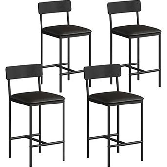 4 pc Bar Stool Set with Backrest, Metal Frame with Padded Seat, Breakfast Bar Stool