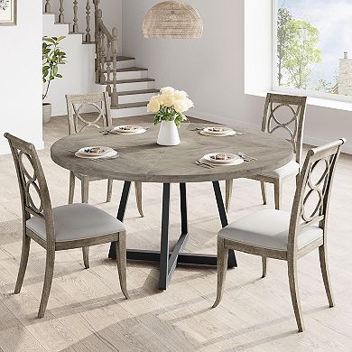 47" Round Dining Table - Kitchen Table with Storage Shelf and Wooden Top, Round Dinner Table