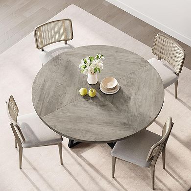 47" Round Dining Table - Kitchen Table with Storage Shelf and Wooden Top, Round Dinner Table