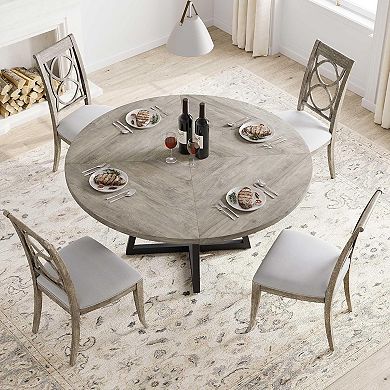 47" Round Dining Table - Kitchen Table with Storage Shelf and Wooden Top, Round Dinner Table