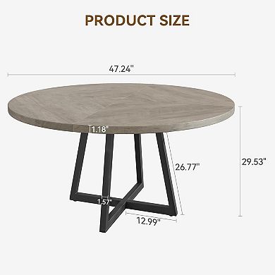 47" Round Dining Table - Kitchen Table with Storage Shelf and Wooden Top, Round Dinner Table