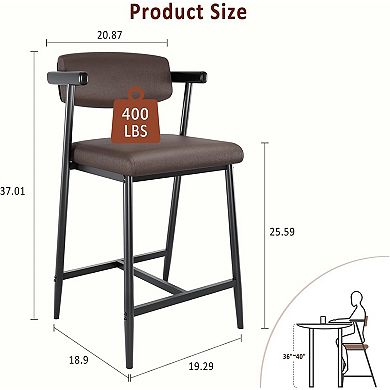 Bar Stools Set of 2, 26.5 in Upholstered Counter Height Bar Stools for 2 with Armrest