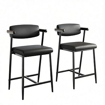 Bar Stools Set of 2, 26.5 in Upholstered Counter Height Bar Stools for 2 with Armrest