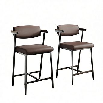 Bar Stools Set of 2, 26.5 in Upholstered Counter Height Bar Stools for 2 with Armrest