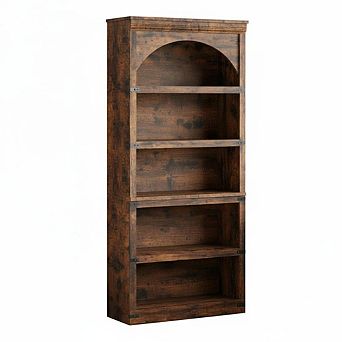 Farmhouse Arched Bookshelf, Wooden Arch Book Shelf with Wooden Base, 5 tier Bookshelves