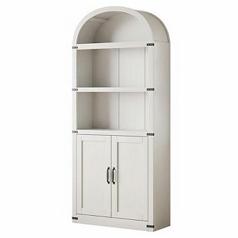 Arched Bookcase, Farmhouse Wooden Bookshelf with Metal Corner Protection
