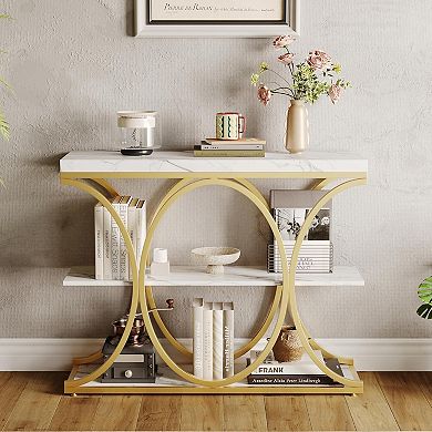 Narrow Console Tables for Entryway, Industrial 3-Tier Sofa Table with Round Metal Base