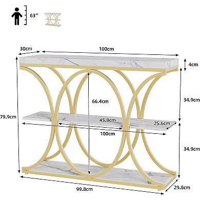 Narrow Console Tables for Entryway, Industrial 3-Tier Sofa Table with Round Metal Base
