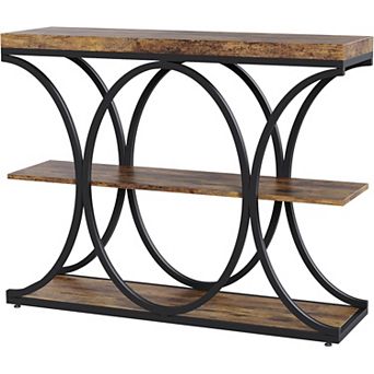 Narrow Console Tables for Entryway, Industrial 3 tier Sofa Table with Round Metal Base