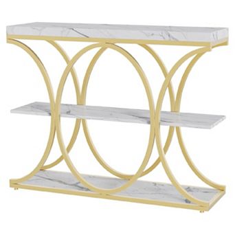Narrow Console Tables for Entryway, Industrial 3 tier Sofa Table with Round Metal Base