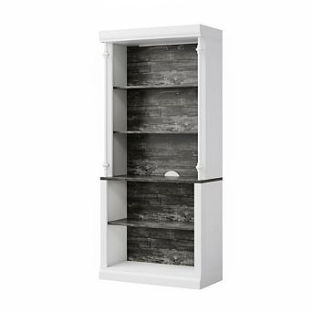 Tall Storage Bookcase with 5 tier Open Shelves, Roman Column Design and 4 Adjustable Lights