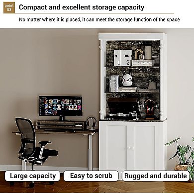 Tall Storage Bookcase with 5-Tier Open Shelves, Roman Column Design and 4 Adjustable Lights