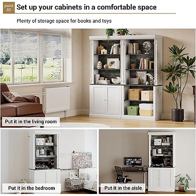Tall Storage Bookcase with 5-Tier Open Shelves, Roman Column Design and 4 Adjustable Lights