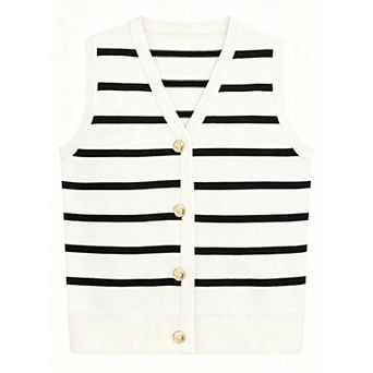 Women's Striped Sleeveless Vest Tops Button Up Casual Sweater Vest Summer Jacket
