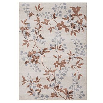 GlowSol Modern Floral Rug Machine Washable Non Slip Low Pile Carpet for Living Room Kitchen Bedroom