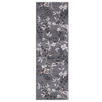 GlowSol Modern Floral Rug Machine Washable Non Slip Low Pile Carpet for Living Room Kitchen Bedroom