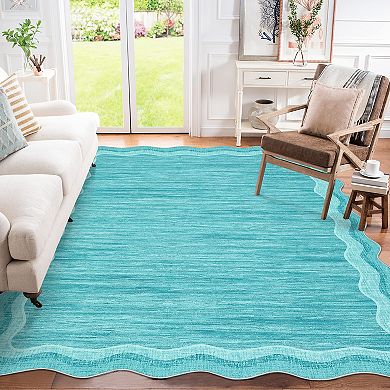 GlowSol Machine Washable Modern Scalloped Area Rug Non Slip Low Pile Mat for Bedroom Playroom
