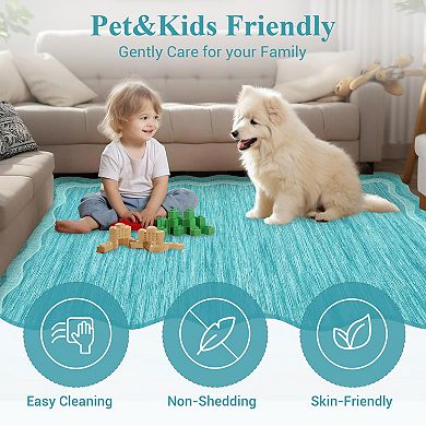 GlowSol Machine Washable Modern Scalloped Area Rug Non Slip Low Pile Mat for Bedroom Playroom