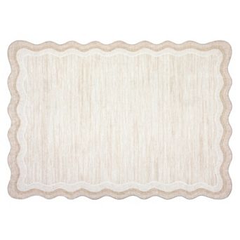 GlowSol Machine Washable Modern Scalloped Area Rug Non Slip Low Pile Mat for Bedroom Playroom