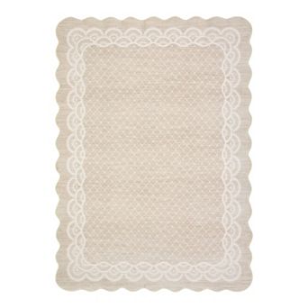 GlowSol Scalloped Floral Print Area Rug Machine Washable Low Pile Non Slip for Living Room Bedroom