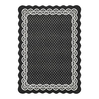 GlowSol Scalloped Floral Print Area Rug Machine Washable Low Pile Non Slip for Living Room Bedroom