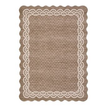 GlowSol Scalloped Floral Print Area Rug Machine Washable Low Pile Non Slip for Living Room Bedroom